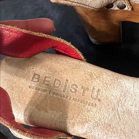 BED STU kalah strappy white distressed leather wooden platform heels Size 8 - Picture 7 of 17